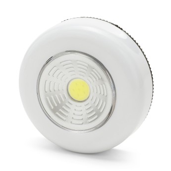 MINI PUSH LIGHT: White LED push light. Battery-powered.