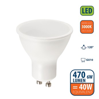 SMD LED bulb, GU10 socket, 230V, 6W/470lm, 3000K, 120° 2