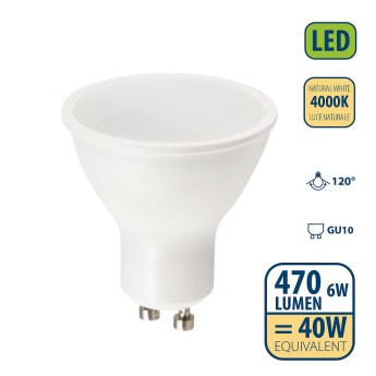 SMD LED bulb, GU10 socket, 230V, 6W/470lm, 4000K, 120° 2