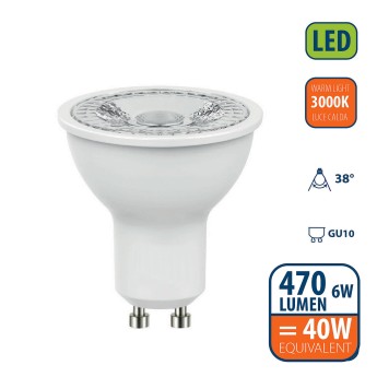 SMD LED bulb, GU10 socket, 230V, 6W/470lm, 3000K, 38° 2