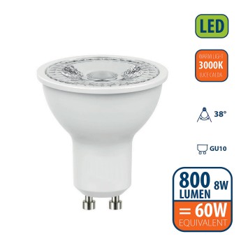 SMD LED bulb, GU10 socket, 230V, 8W/800lm, 3000K, 38° 2
