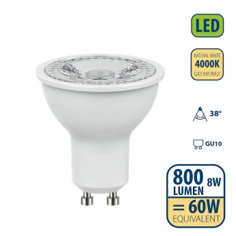 SMD LED bulb, GU10 socket, 230V, 8W/800lm, 4000K, 38° 2