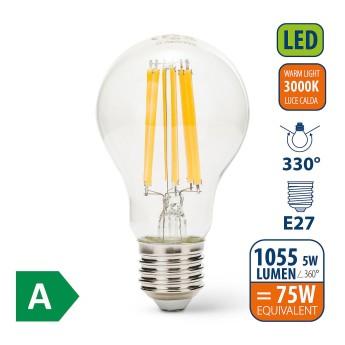 LED Filament Bulb, Drop A60, 5W/1055lm, E27 Base, 3000K -... 2