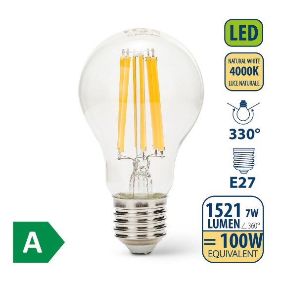 LED Filament Bulb, Drop A60, 7W/1521lm, E27...