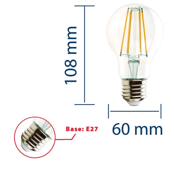 LED Filament Bulb, Drop A60, 7W/806lm, E27...