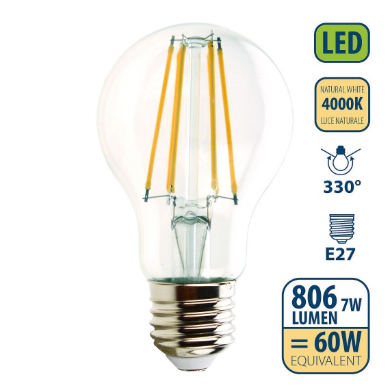 LED Filament Bulb, Drop A60, 7W/806lm, E27...