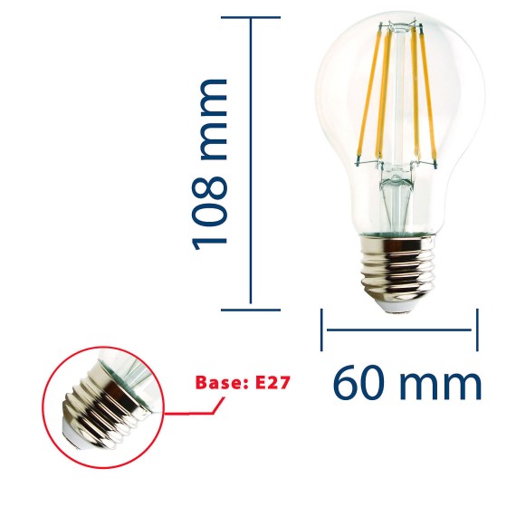 LED Filament Bulb, Drop A60, 7W/806lm, E27...