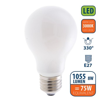 Opal Filament LED Bulb, Drop A60, 8W/1055lm, E27 Base, 3000K 2