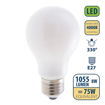 Opal Filament LED Bulb, Drop A60, 8W/1055lm, E27 Base, 4000K 2