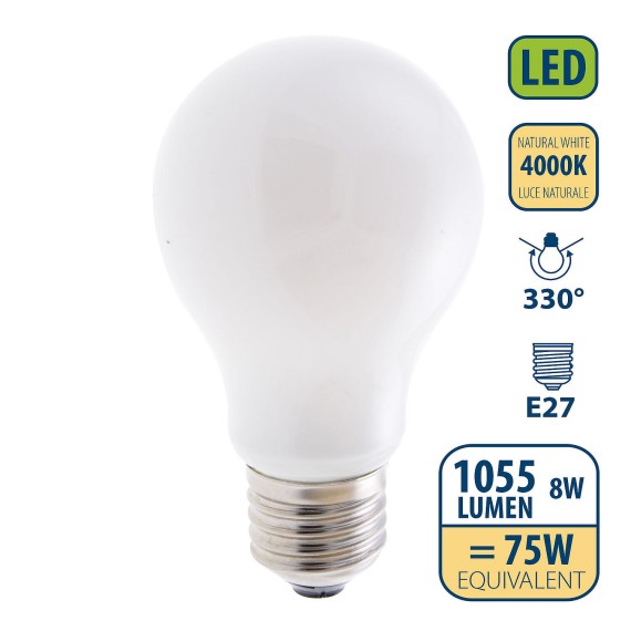 Bombilla LED de filamento ópalo, Drop A60, 8...
