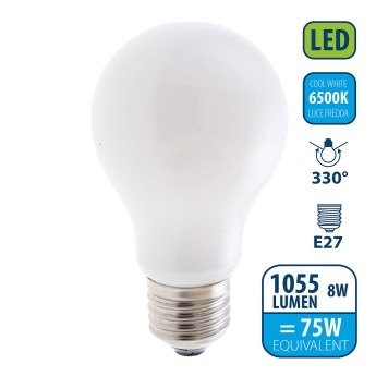 Opal Filament LED Bulb, Drop A60, 8W/1055lm, E27 Base, 6500K 2