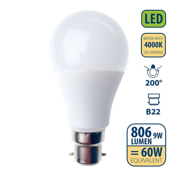 SMD LED bulb, A60 drop, 9W/806lm, B22 base...