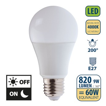 SMD LED bulb with dusk sensor, A60 drop, 9W/820lm, E27... 2