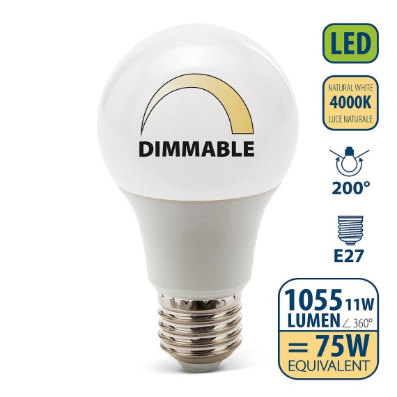 Dimmable SMD LED bulb, A60 drop, 11W/1055lm,...