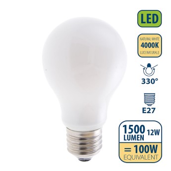 Opal Filament LED Bulb, Drop A60, 12W/1500lm, E27 Base,... 2