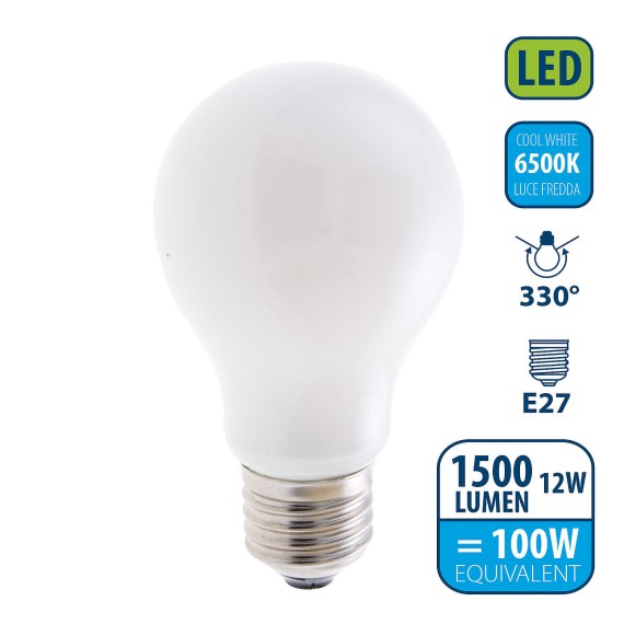 Opal Filament LED Bulb, Drop A60, 12W/1500lm,...