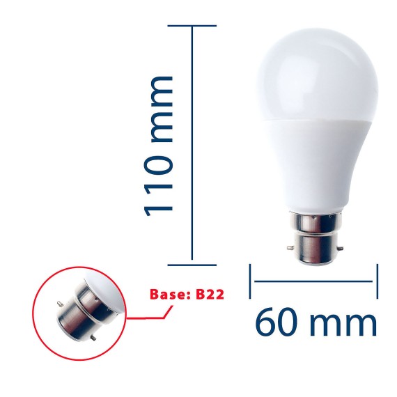 SMD LED bulb, A60 drop, 12W/1055lm, B22 base...