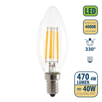 LED Filament Bulb, Olive C35, 4W/470lm, E14 Base, 4000K 2
