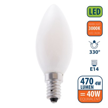 Opal Filament LED Bulb, Olive C35, 4W/470lm, E14 Base, 3000K 2
