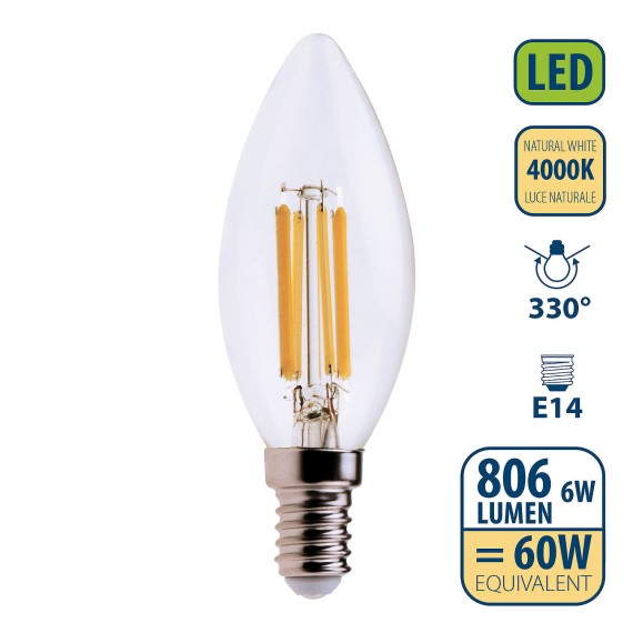 LED Filament Bulb, Olive C35, 6W/806lm, E14...