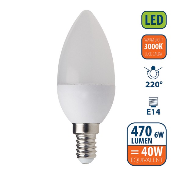 SMD LED bulb, Olive C37, 6W/470lm, E14 base, 3000K