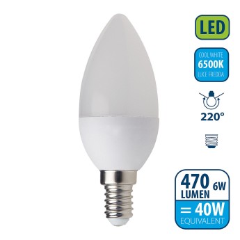 SMD LED bulb, Olive C37, 6W/470lm, E14 base, 6500K 2