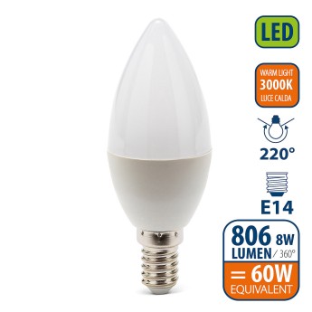SMD LED bulb, Olive C37, 8W/806lm, E14 base, 3000K 2