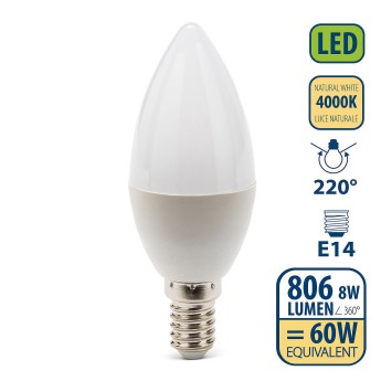SMD LED bulb, Olive C37, 8W/806lm, E14 base, 4000K 2