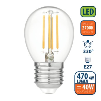 LED Filament Bulb, P45 Sphere, 4W/470lm, E27 Base, 2700K 2