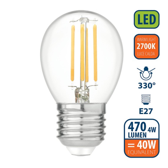 LED Filament Bulb, P45 Sphere, 4W/470lm, E27...