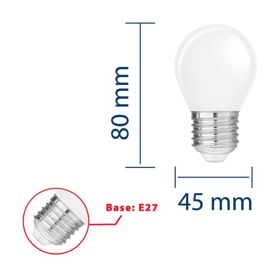 Opal-Filament-LED-Lampe, P45-Kugel, 4 W/470 lm,...