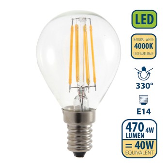Lampadina LED a filamento, Sfera P45, 4W/470lm, base E14,... 2