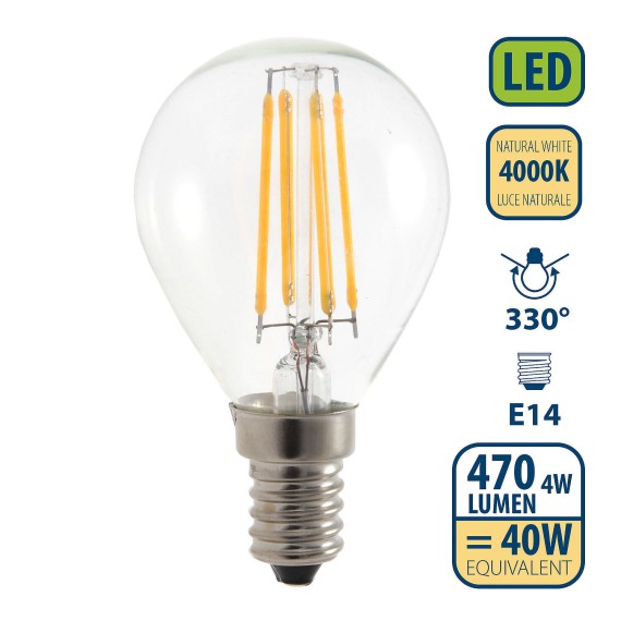 Lampadina LED a filamento, Sfera P45, 4W/470lm,...