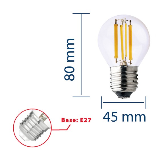 LED Filament Bulb, P45 Sphere, 6W/806lm, E27...
