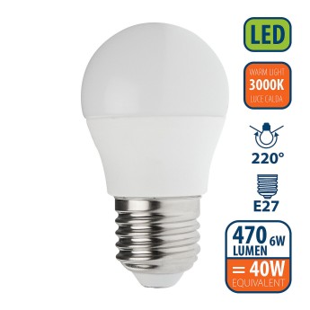 SMD LED bulb, Sfera P45, 6W/470lm, E27 base, 3000K 2