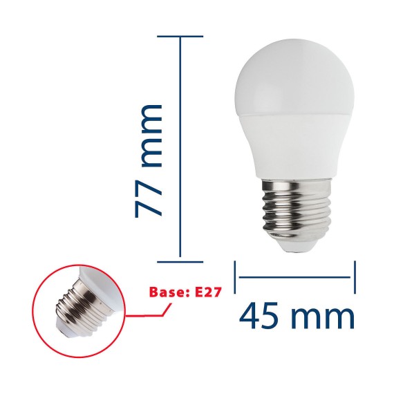 SMD LED bulb, Sfera P45, 6W/470lm, E27 base, 3000K