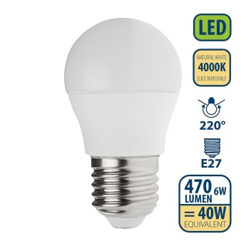 SMD LED bulb, Sfera P45, 6W/470lm, E27 base, 4000K 2