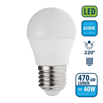 SMD LED bulb, Sfera P45, 6W/470lm, E27 base, 6500K 2