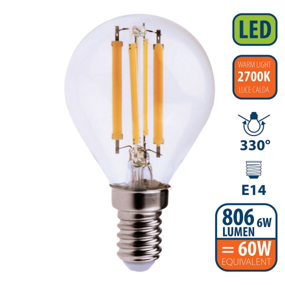 LED Filament Bulb, P45 Sphere, 6W/806lm, E14...