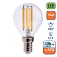 LED Filament Bulb, P45 Sphere, 6W/806lm, E14 Base, 2700K