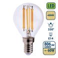 LED Filament Bulb, P45 Sphere, 6W/806lm, E14 Base, 4000K