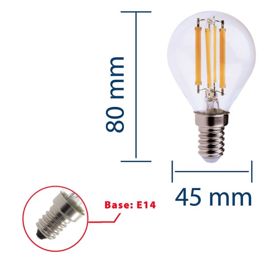 LED Filament Bulb, P45 Sphere, 6W/806lm, E14...