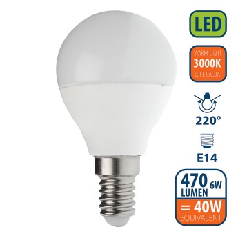 SMD LED bulb, Sfera P45, 6W/470lm, E14 base, 3000K 2