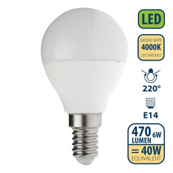 SMD LED bulb, Sfera P45, 6W/470lm, E14 base, 4000K 2