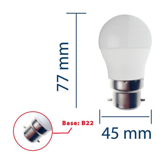 SMD LED bulb, Sfera P45, 6W/470lm, B22 base...