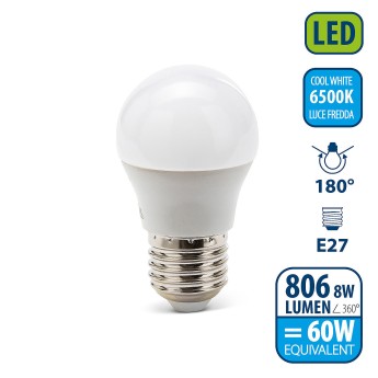SMD LED bulb, Sfera P45, 8W/806lm, E27 base, 6500K 2