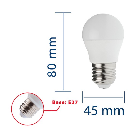 SMD LED bulb, Sfera P45, 8W/806lm, E27 base, 6500K