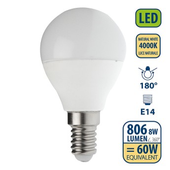 SMD LED bulb, Sfera P45, 8W/806lm, E14 base, 4000K 2