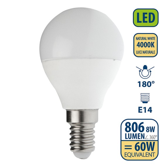 SMD LED bulb, Sfera P45, 8W/806lm, E14 base, 4000K