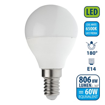 SMD LED bulb, Sfera P45, 8W/806lm, E14 base, 6500K 2